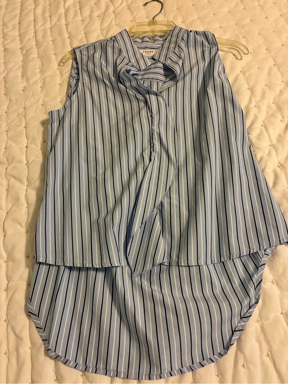 Frame Denim Light Blue Navy & White Striped Sleeveless Blouse